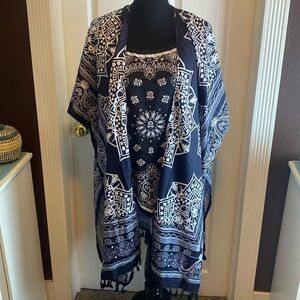 Women’s Black & White Bandana Print Halter Top XL & Cover-Up OS NWOT